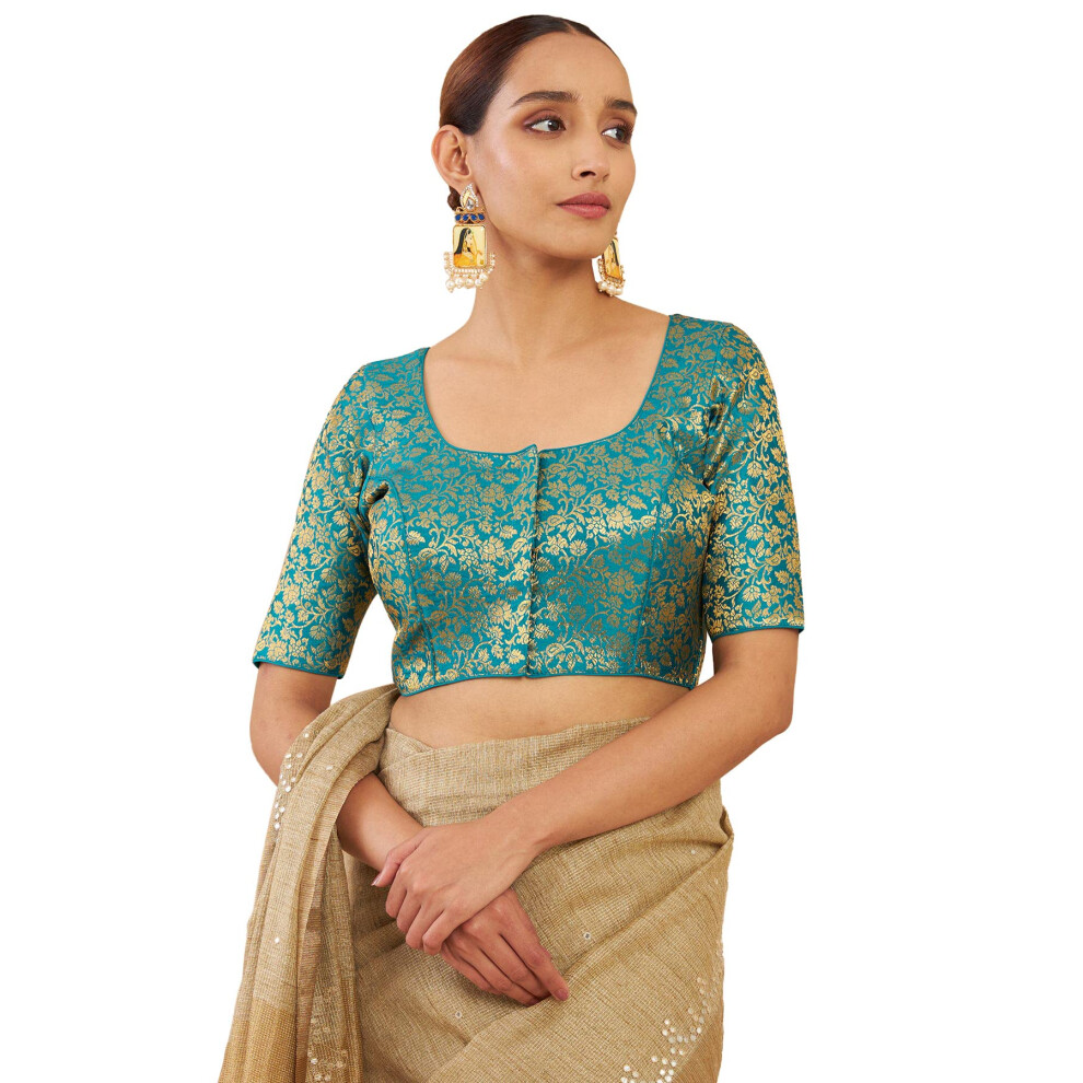 Soch Camicetta In Seta Verde Acqua Con Disegni Floreali Intrecciati, Verde-image