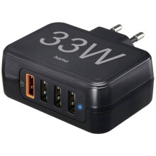 HAMA 33W 4xUSB-wandlader (1xQC3.0, 3x USB-A) Zwart