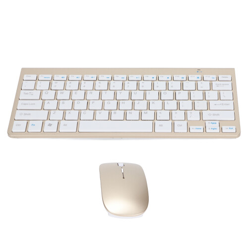 Gold Wireless Keyboard Mouse Combo Nonslip Pads Low Battery Alert