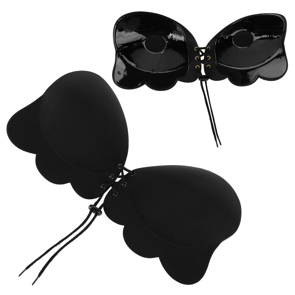 Silicone Strapless Wireless Push Up OnePiece Backless Bra Black B