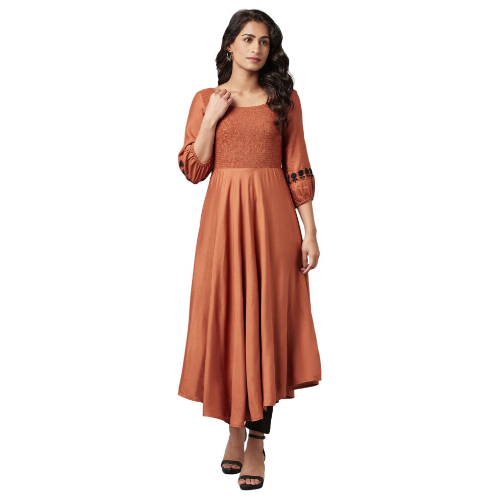 W For Woman Abito Midi Da Donna In Rayon Marrone Ruggine, Marrone Ruggine, 38-image