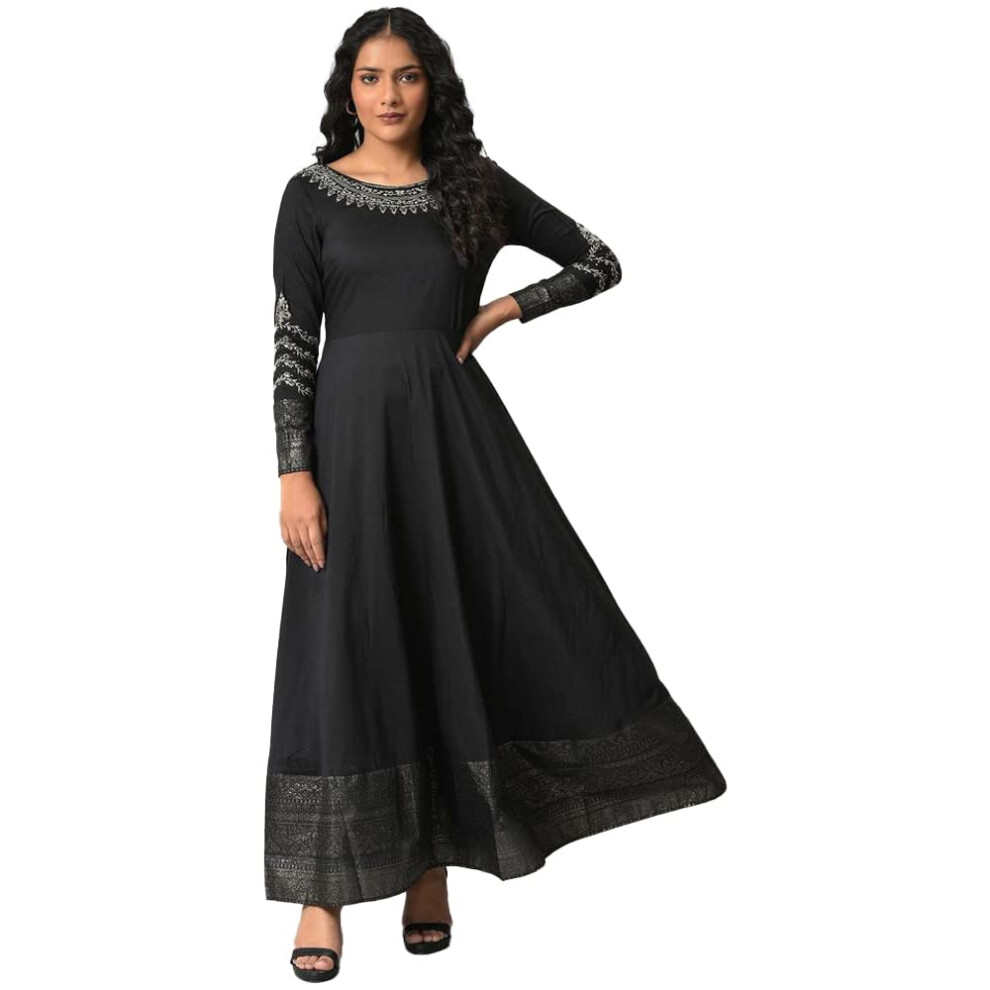Robe classique ΰ imprimι et broderie pailletι noir pour femme, longueur cheville, taille XS