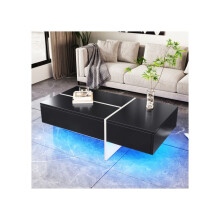 Mesa de centro brilhante, estrutura em blocos de cor preta e branca, mobiliário descontraído, 100*50*34.5 cm