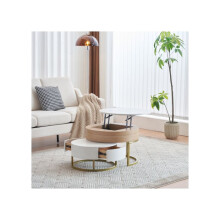 Gouden salontafelset, combinatie van opklapbare salontafels, bijzettafel met twee lades. Set van 2 stuks