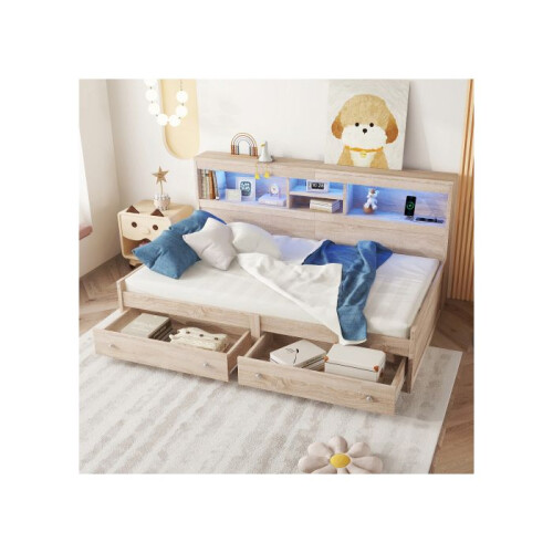 Dagbed - MUVOE - 90x200 cm - 2 USB-aansluitingen - LED-verlichting - Opslagladen 1
