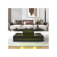 Salontafel, tafel met lades, glanzende lak, bijzettafel met twee niveaus van opbergruimte. Met LED-verlichting.