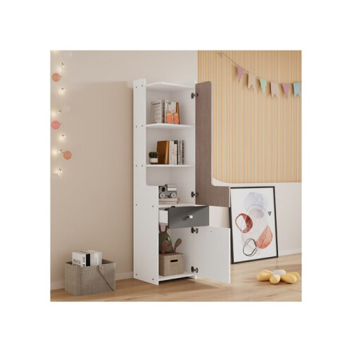 Bibliotheek - MUVOE - Hoog - MDF - Wit, Heldere Eik, Grijs - 2 Planken 1