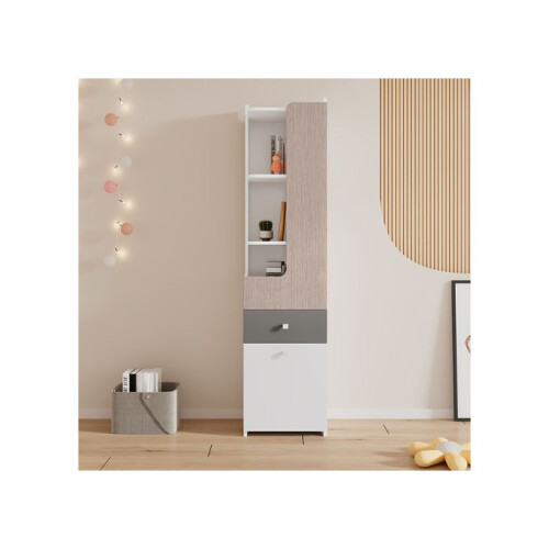 Bibliotheek - MUVOE - Hoog - MDF - Wit, Heldere Eik, Grijs - 2 Planken