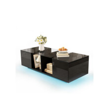 Moderne zwarte salontafel met LED-verlichting, glanzend tafelblad, 120 x 50 x 38,5 cm