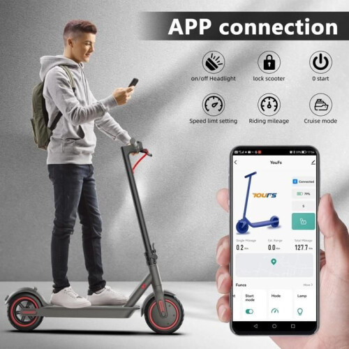 T4 PRO - Patinete elétrico dobrável - 8,5 polegadas - Motor 350W - Bateria 36V 10,4Ah - Autonomia máxima 30km/h - Bluetooth - Preto 2
