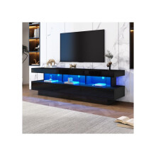 Suporte para TV - MUVOE - Preto brilhante - 3 prateleiras de vidro - Iluminação LED - Controle Bluetooth
