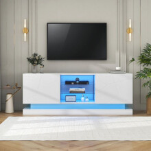 Móvel de TV - MUVOE - 1,6 m - Branco fosco - Prateleiras ajustáveis - Capacidade 70 polegadas