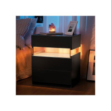 Mesa de cabeceira LED - MUVOE - Preto - 3 gavetas - Painel acrílico - Iluminação multicolorida