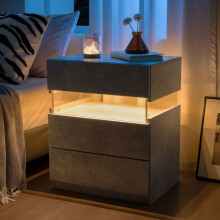 Camisa de noite LED 3 gavetas para quarto com painel acrílico Camisa de noite LED (Cinza)