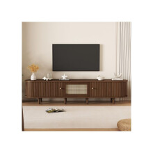 Suporte de TV oval em nogueira escura, design em vime - 180 cm design em MDF, pés ajustáveis, capacidade de carga 30 kg