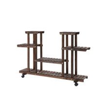 Étagère à plantes - MUVOE - 4 niveaux - Bois massif - Mobile avec roues - 123,5x33x80cm