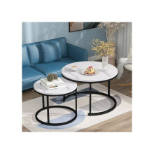 Ronde salontafel Set van 2 salontafels Bijzettafel ronde ingelegd 2 Bijzettafels ronde (Eik)