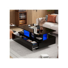 Salontafel - MUVOE - Modern - LED-verlichting - 2 lades - Glanzend 90x55x41 cm