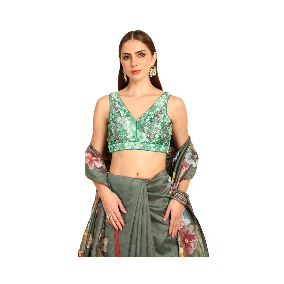 Chemisier Soch en soie mιlangιe verte ΰ imprimι floral et sequins pour femme (8909058184293)
