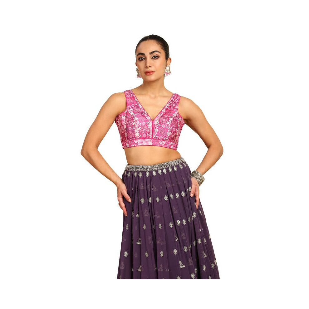 Chemisier matelassι en soie mιlangιe ΰ imprimι floral magenta et paillettes pour femme Soch