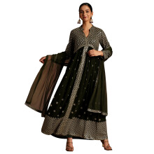 Libas Womens bordou Georgette A-Line Kurta com calηas e dupatta