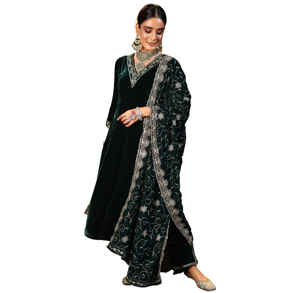 Ensemble Kurta en velours pour femme Libas (36977_Vert)