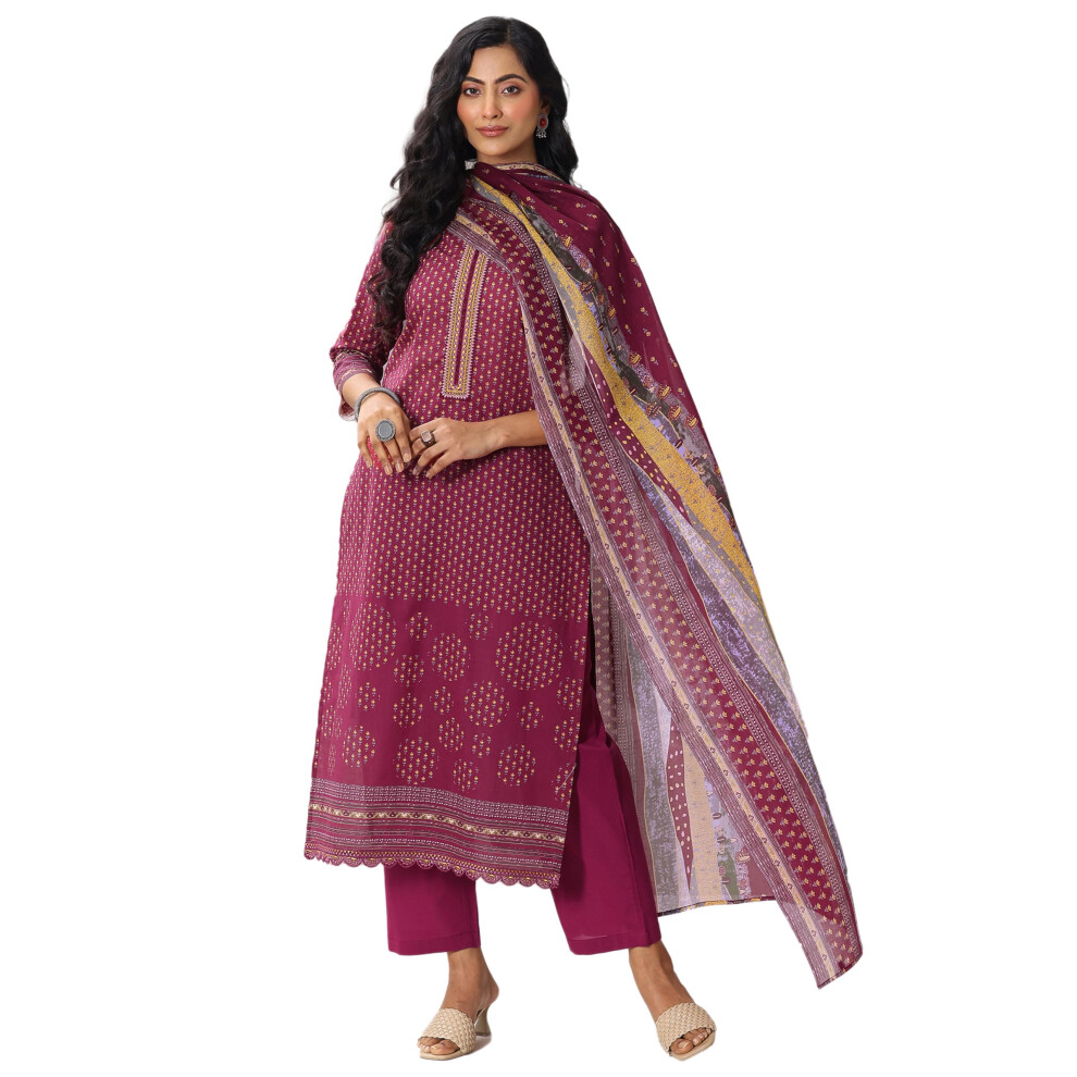 Ensemble kurta en coton pour femme Libas (99119O_Maroon_S)