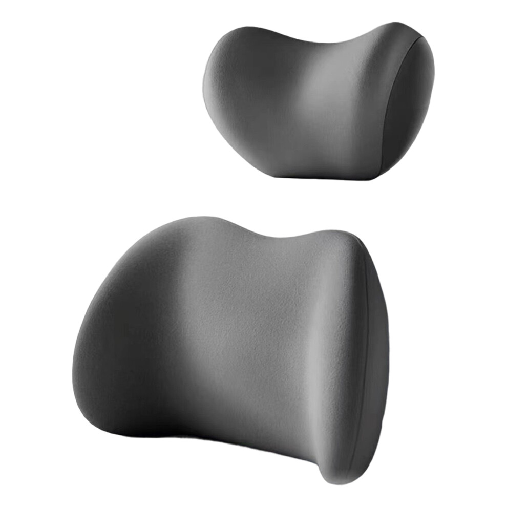 (Grey) 2pieces Car Headrest Lumbar Support Cushion Lumbar Support Cushion Car-image-OPC-PJKKRP8-NEW