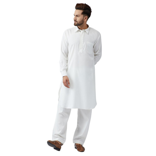 Sojanya (Από το 1958 Ανδρικό λευκό βαμβακερό σετ Kurta Pathani σε μέγεθος Xl