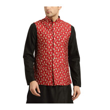 Sojanya (sedan 1958 Herr Silk Blend Red & Gold Brodered Nehru Jacket Storlek: 40