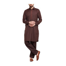 Sojanya (Από το 1958 Ανδρικό καφέ βαμβακερό μείγμα Pathani Kurta & Salwar σετ Μέγεθος L