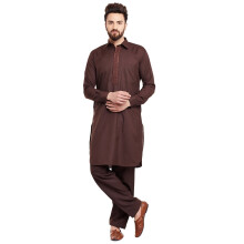 Sojanya (Siden 1958 M?nds Chokoladebrun Bomuldsblanding Pathani Kurta Salwar