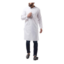 Sojanya (dal 1958) Kurta lungo da uomo in misto cotone bianco, solo modello intrecciato, taglia: 42