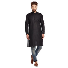 Sojanya (Sedan 1958 Herr svart bomull linne Only Long Kurta