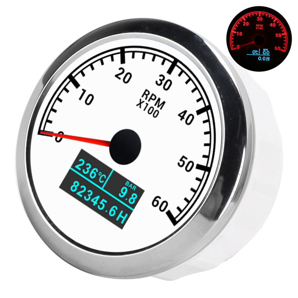 3-In-1 6000Rpm Waterproof Car Boat Truck Tachometer Oil Temp Hour Gauge 7901340476162