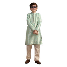 Manyavar Pojkar Grön Brocade Kurta Pyjama Set (12-14 År)