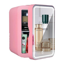 Mini Fridge Makeup Mirror Skin Care Fridge 6L Pink with 3 Gears LED Light for Bedroom Home Car AC DC