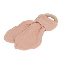 Baby Holzring Beißring Hase Ohren Baumwollgaze Handgriff Training Beruhigend Baby Holz Beiße Ring Pfirsich Beige
