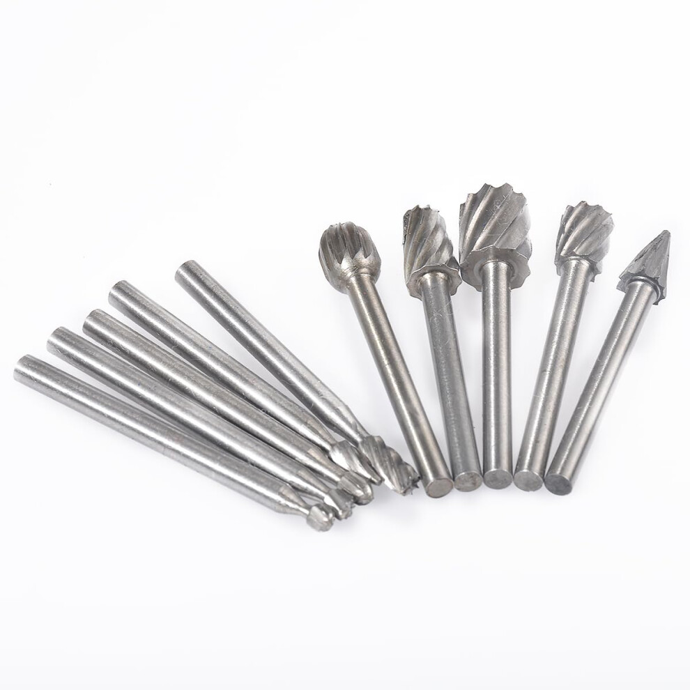 Hss Burr Set Of 10, 3Mm Round Shank Rotary Tools For Woodworking, Metal Carving, Engraving And Polishing 6482260621210