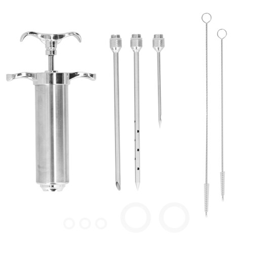 2 OZ Edelstahl Fleischspritze mit 3 Nadeln, 15cm | BBQ Werkzeug 1