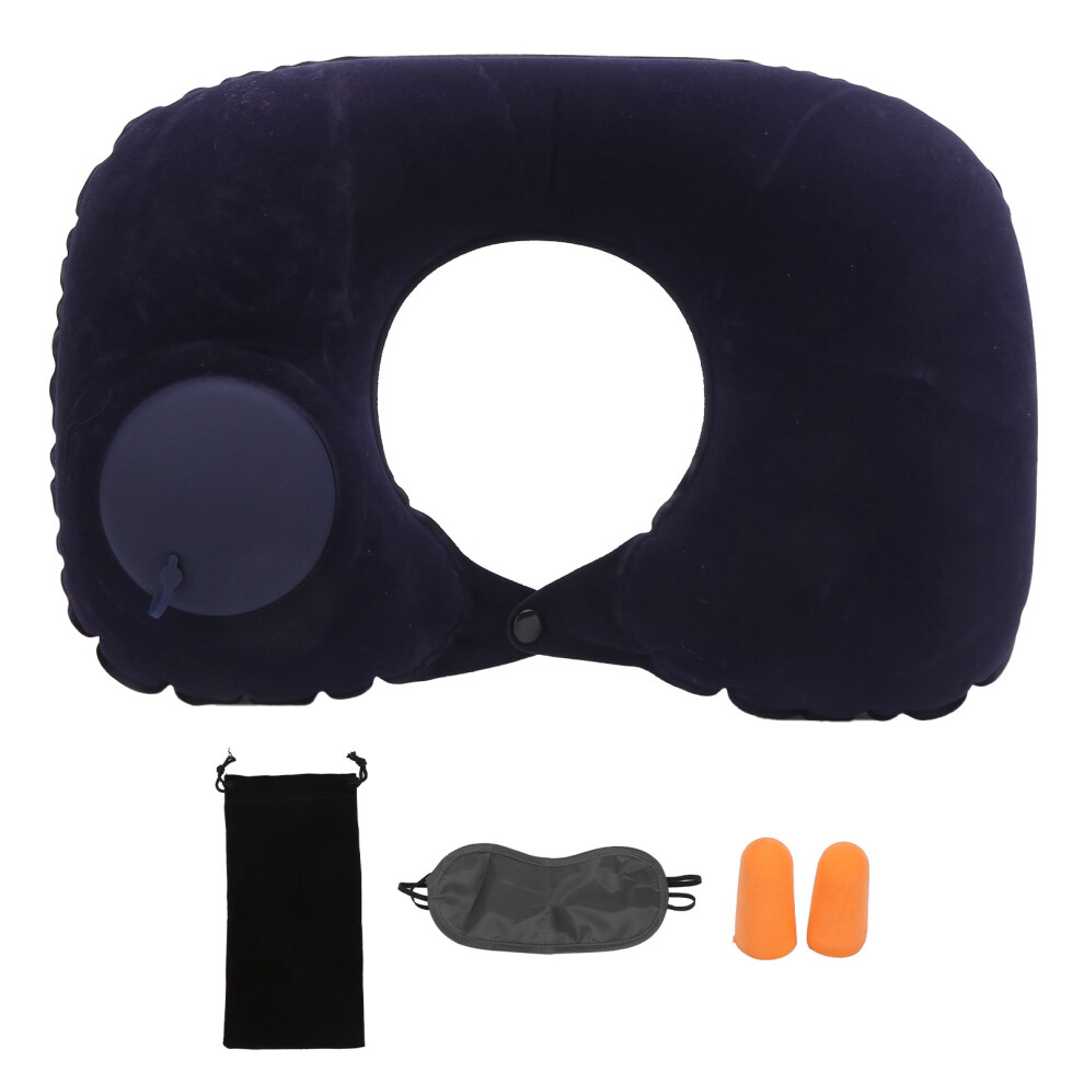 U Shape Pillow Press Inflatable Soft Head Rest Blue 9121376545412