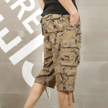 (36,khaki)Cotton Cargo Shorts Men's 3/4 Knee Length Work Shorts Capri Multi Pocket Summer Casual Shorts Cropped Trousers Male