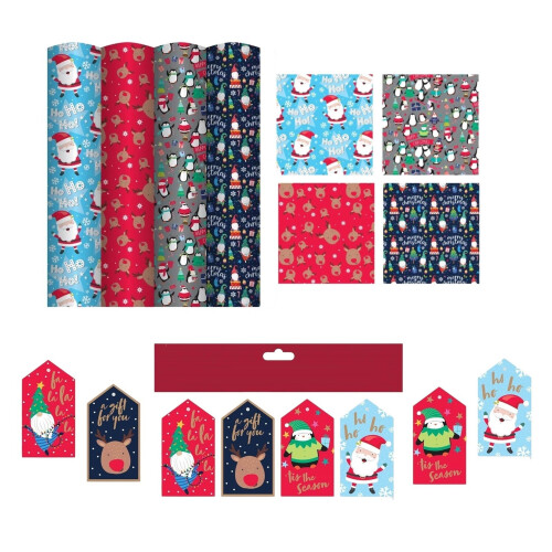 4 Rolls Cute Christmas Wrapping Paper 4M Kids Wrap 16 Matching Tags