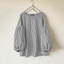 (XL,black)ZANZEA Women Casual O-neck Nine Quarter Sleeve Loose Stripe Blouse