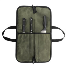 Knife Bag | Portable Chef Knife Storage Bag in Army Green Waxed Canvas for Kitchen Utensils, Camping and Hiking