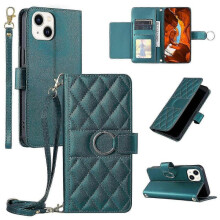 (Green) For Iphone 15 Crossbody Leather Case Ring Buckle Wallet Stand Rhombus Mobile Cover(EPA13)