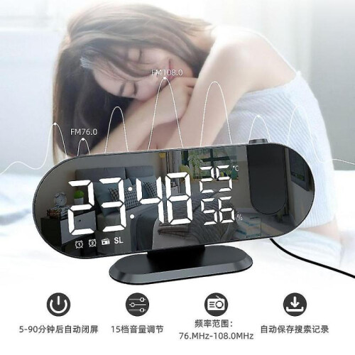 Multi Function Led Mirror Radio Digital Bedside Alarm Clock Temperatur 2