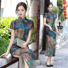 (5,4XL)2021 Womenamp;39;s Wear Qipao Short Sleeve Satin Fashionable 2020