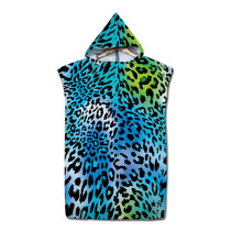 Surf Poncho Microfibre Leopard Pattern Adult Changing Towel with Hood, Quick-Drying Beach Poncho, 75x110cm Green