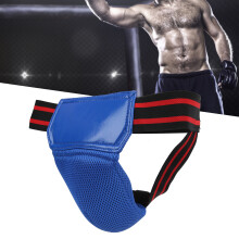 Breathable PU Leather Boxing Groin Guard Protector Blue, Average Size